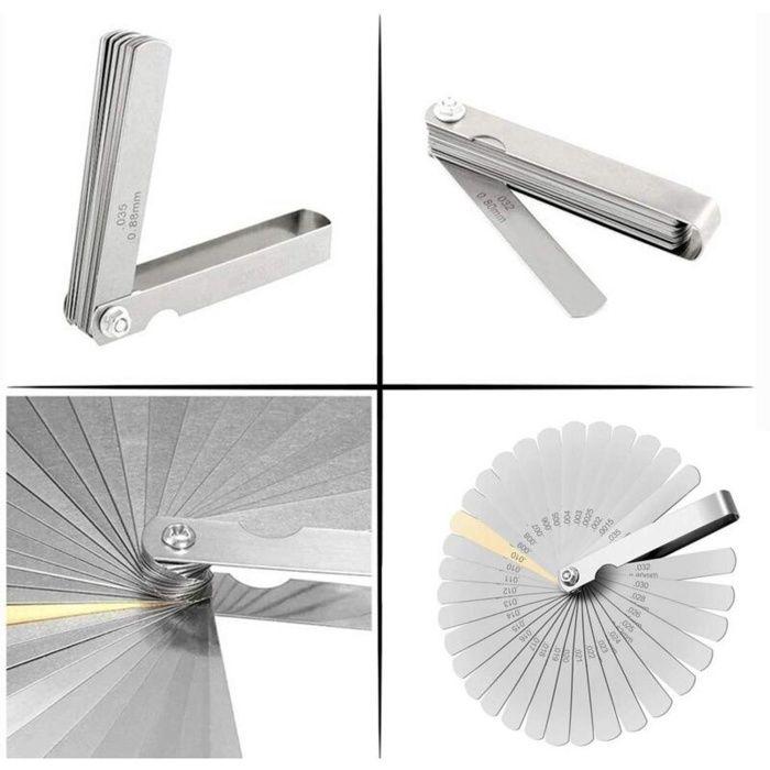 Jauge d'épaisseur 32 lames inox métrique/impérial 0,04–0,88 mm pliable