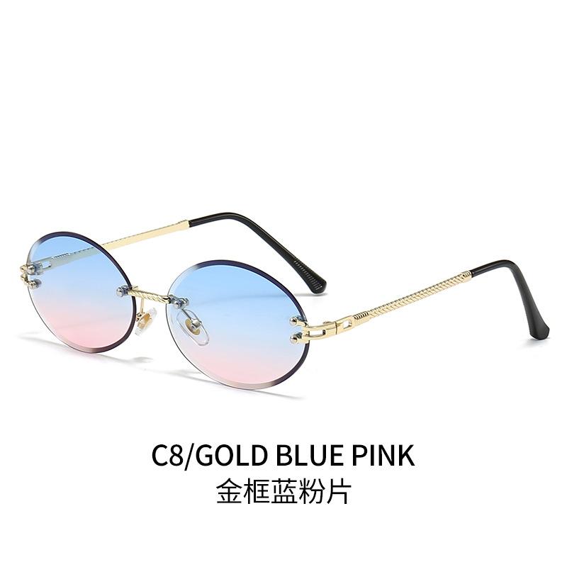 Frameless, rimless oval sunglasses, tinted metal ocean-style eyewear