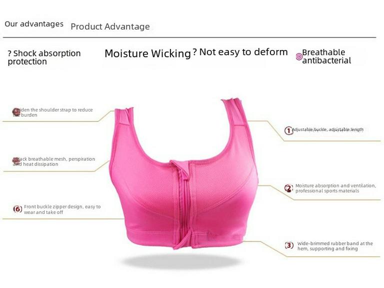 Профессиональный высокопрочный ударопрочный спортивный бюстгальтер с застежкой-молнией спереди, конструкция без косточек