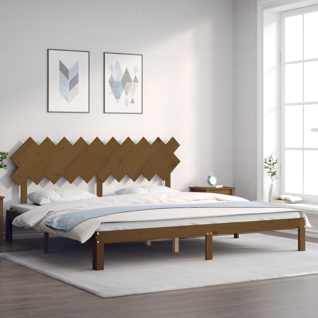 Solid Wood Bed with Headboard Honey Brown 200 x 200 cm