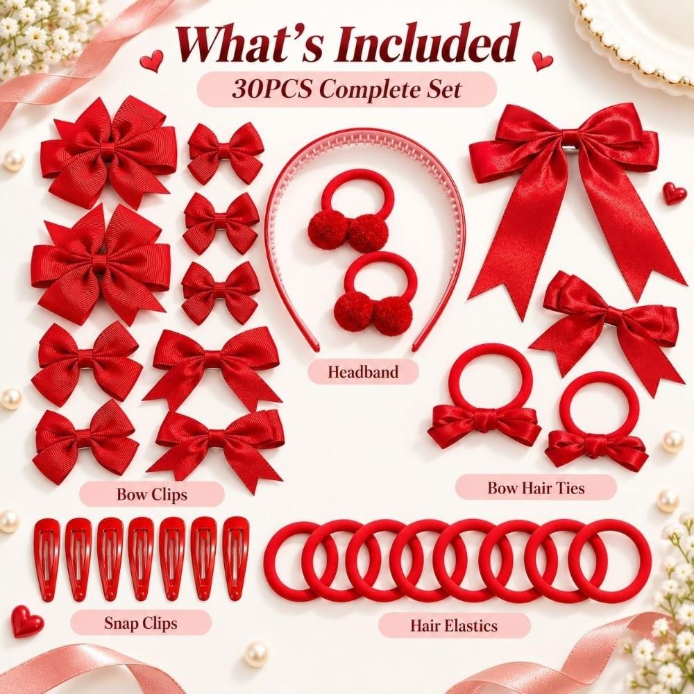 30Pcs/Set No Hurt Hair Bow Hair Clips Bowknot Girls Hair Accessories Set Girls Hair Bands Girls