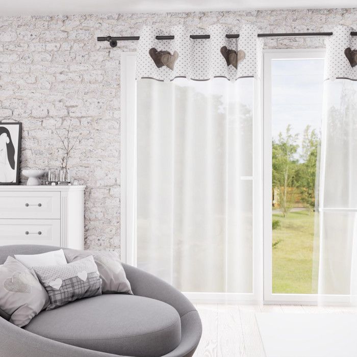 Pure Cotton Eyelet Veil 130x250 Cm LOVE Gray, by Soleil d'Ocre