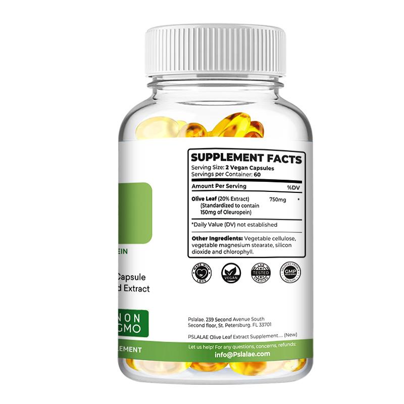 High-concentration olive leaf extract, natural plant extracts, 750 mg, daily nutritional supplement for adults, 120 capsules.