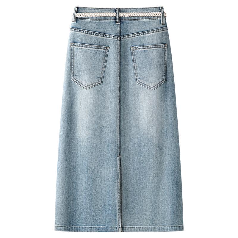 Летняя женская джинсовая юбка миди с высокой посадкой - Приталенная А-силуэта для фигуры типа "груша"