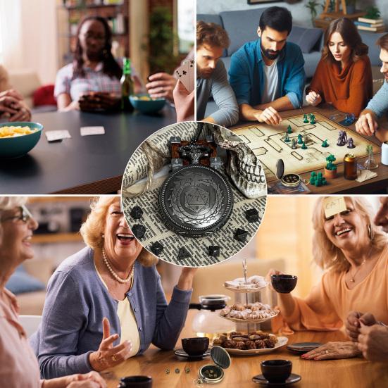 Мини-набор игральных костей DND, чехол для карманных часов с гравировкой дракона и 7 многогранными металлическими игральными костями DND, набор игральных костей в стиле ретро для настольных игр