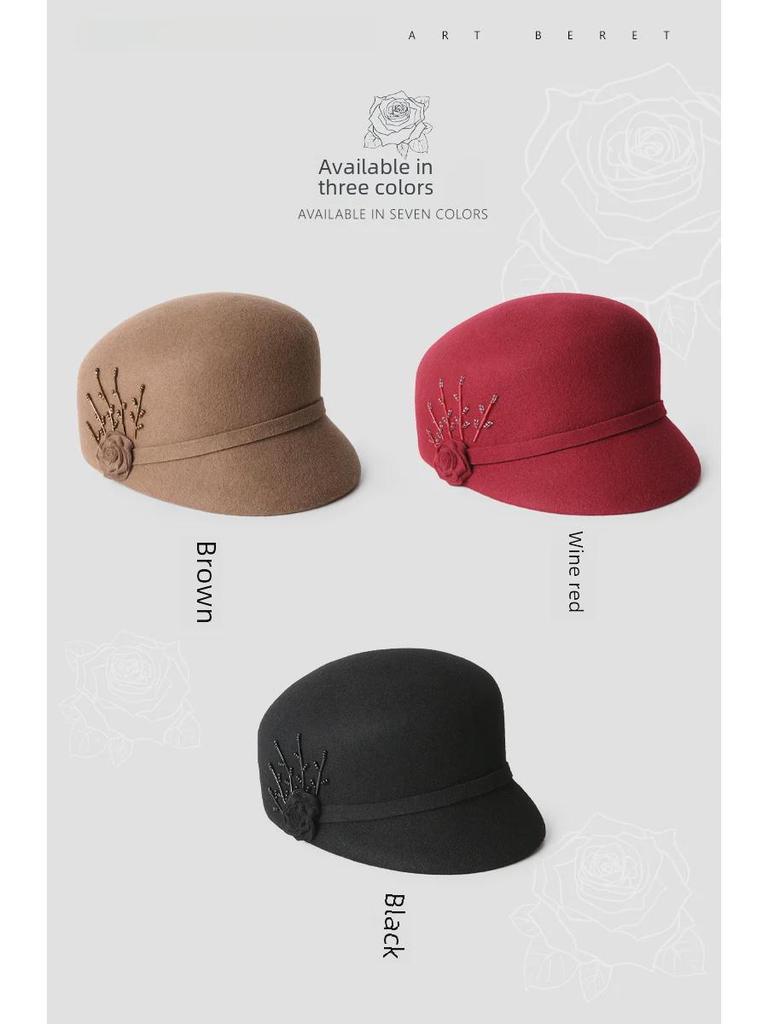 2022 New Women's Autumn/Winter Black Wool Beret - Trendy Korean Duckbill Cap, Face-Revealing, All-Match Style