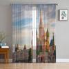 Red Square Of Saint Basil Cathedral Chiffon Sheer Curtains for Living Room Bedroom Window Curtain Voiles Tulle Cortinas