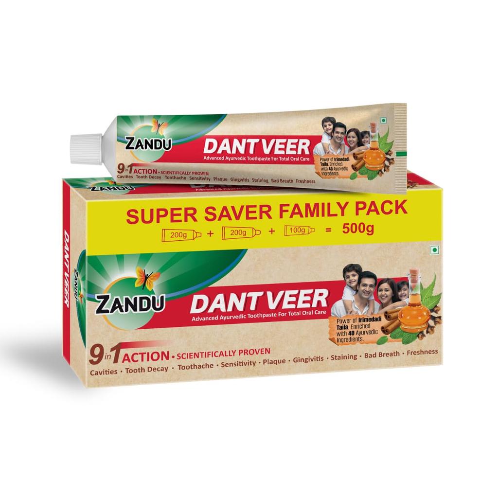 Zandu Dantveer Ayurvedic Toothpaste With Irimedadi Oil Herbal Oral Care Formula For Daily Teeth Cleaning And Fresh Breath 500 g
