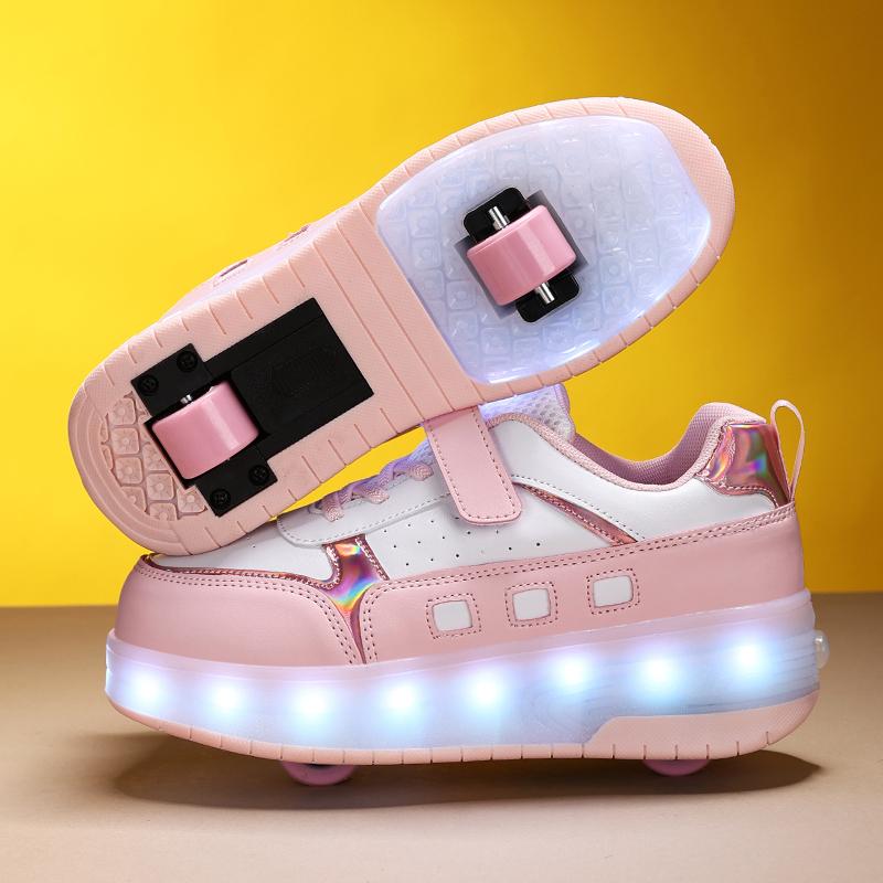 TUINANLE 2 Wheel Roller Shoes Boys and Girls Walking Shoes Can Walk, Slide and Shrink Flashing Lights for Primary School Students