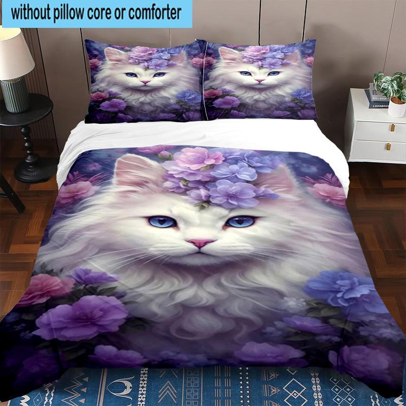 Crystal Cats Fantasy 3pcs Bedding,Including 1pc Duvet Cover And 2pcs Pillowcases Perfect for Christmas,Ideal for Bedroom, Dormitory