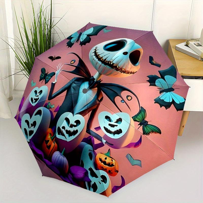 1pc Butterfly Pumpkin Jack Halloween Theme Automatic Opening and Closing Umbrella, Lightweight 3-Fold, With Cute Cartoon Characters, Suitabl