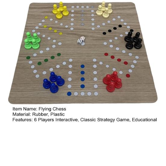 1 Set 6 Players Flying Chess Game with 35CM Rubber Chessboard 24 Chess Pieces 2 Dice Kids Adults Family Night Interactive Classic Strategy Game