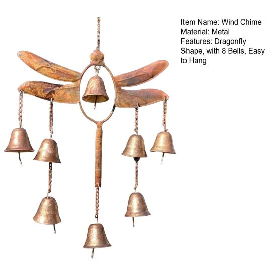 Стрекоза Колокольчик ветра с 8 латунными колокольчиками Погодоустойчивый Винтажный Наружный Сад Двор Патио Подвесной Металлический Колокольчик ветра Декорация