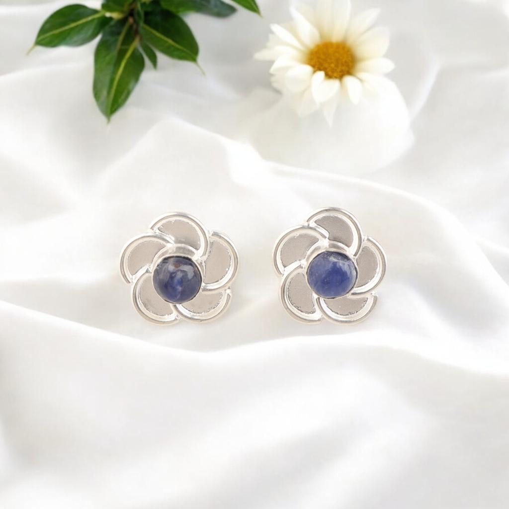 Genuine Sodalite Gemstone 925 Stamped Silver Jewelry Unique Handmade Studs 0.5 " EE-157-28