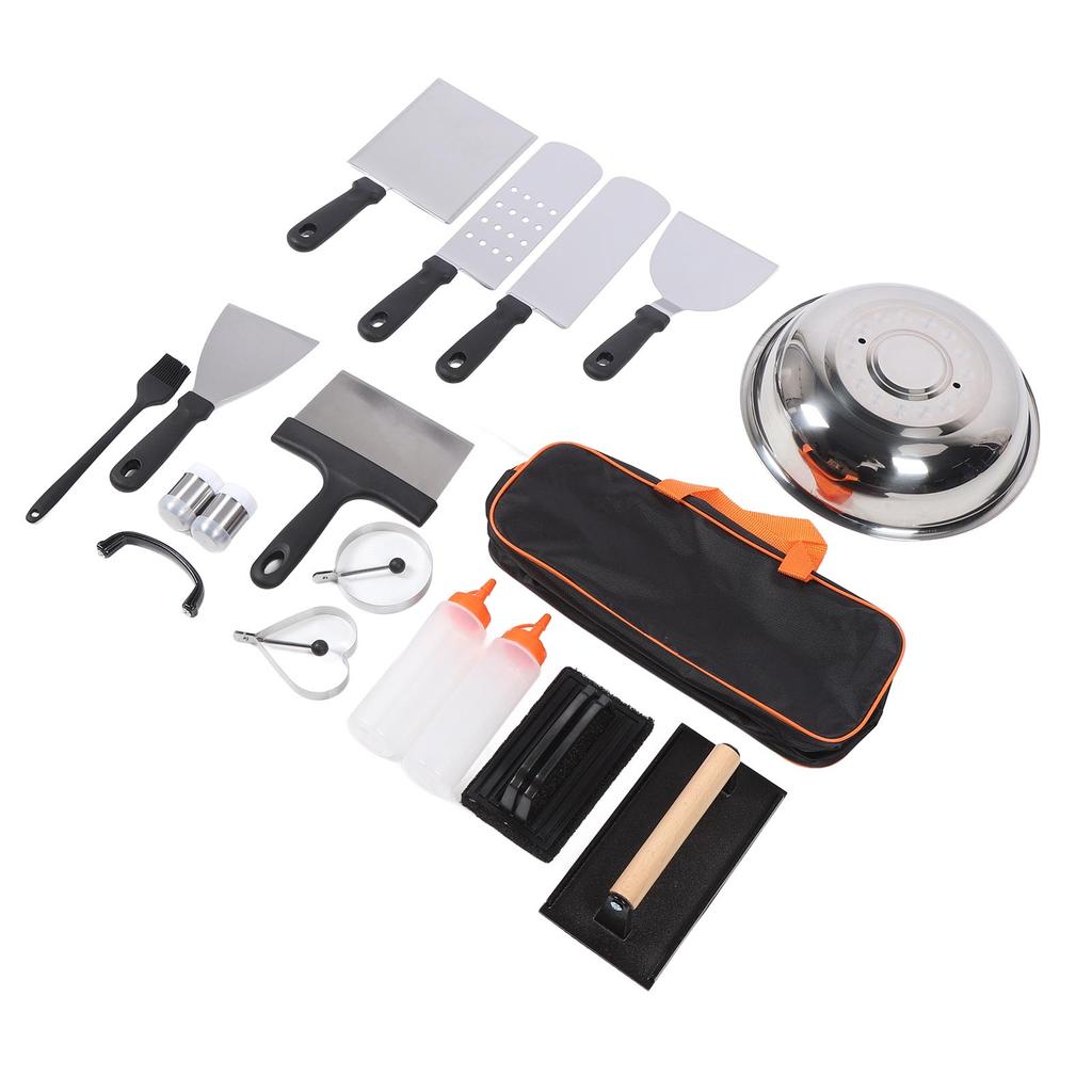 Набор из 17 предметов для барбекю из нержавеющей стали, лопатки, кольца для жарки яиц, доска-пресс для мяса, бутылка для масла и кисть для барбекю на открытом воздухе