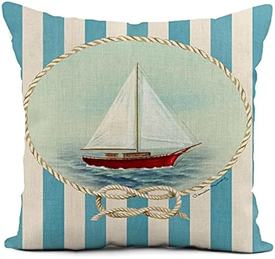 Linen Throw Pillowcase Lighthouse Sailing Sea Shell Double-Sided Printed Living Room Sofa Car Chair Home Bedroom Cushion Covers