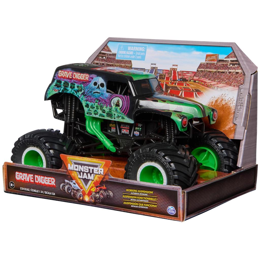 Official Monster Jam Grave Digger Monster Truck Collectible Diecast Vehicle, 1:24 Scale, Kids Toy, Ages 3+