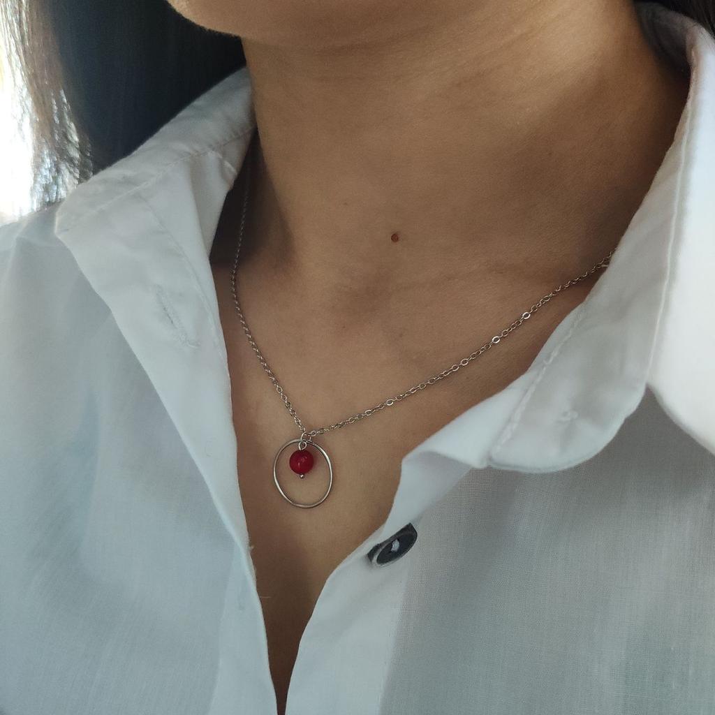 Серебряное колье с кораллом, вес изделия 2,85 гр (2145622)