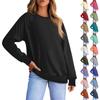 Женская повседневная модная однотонная блузка с длинным рукавом и круглым вырезом с рукавом реглан