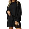 Женская мода Свободный пуловер с круглым вырезом Повседневные шорты с длинным рукавом Модный костюм