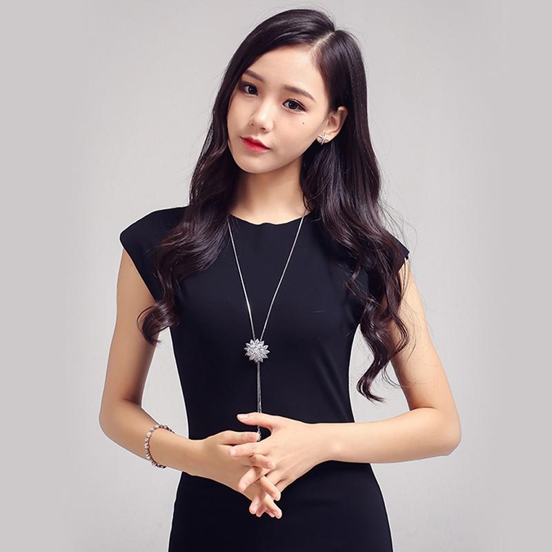 Очарование Кристалл Горный Хрусталь Снежинка Кулон Ожерелье Женщины Ювелирные Изделия Подарки Свитер Цепи