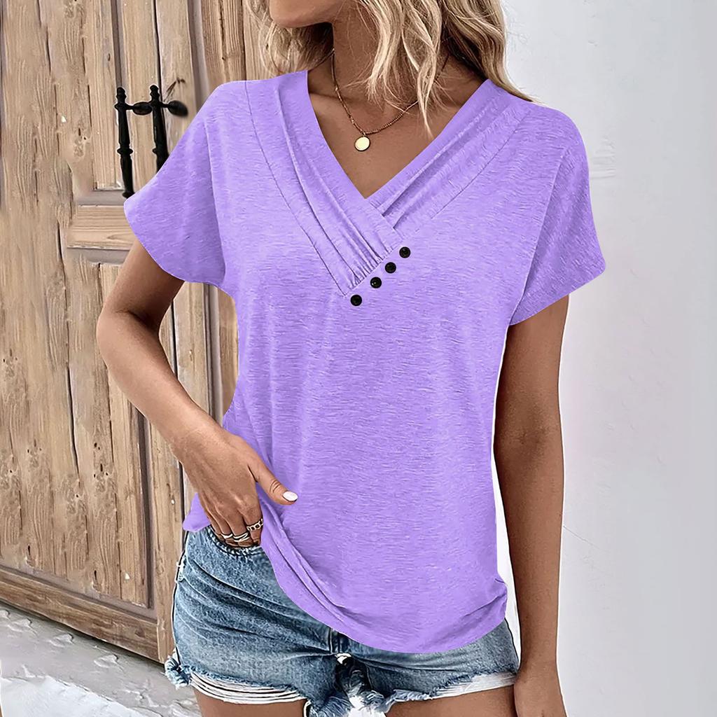 Summer Tops For Women Color For Women V-Neck Short Sleeve Comfy Womens Tops Oversized Tshirts