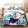 Hatsune Miku Duvet Cover Sets Singer Miku Bedding Set, Microfiber Cute Girl Miku Comforter Cover with Pillowcases