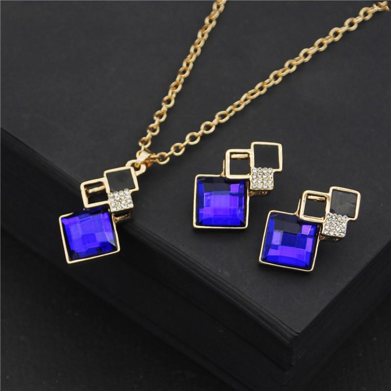 Fashion Crystal Pendants Necklace Earrings Sets for Women Jewelry Set Bridal Wedding Choker Necklace Set