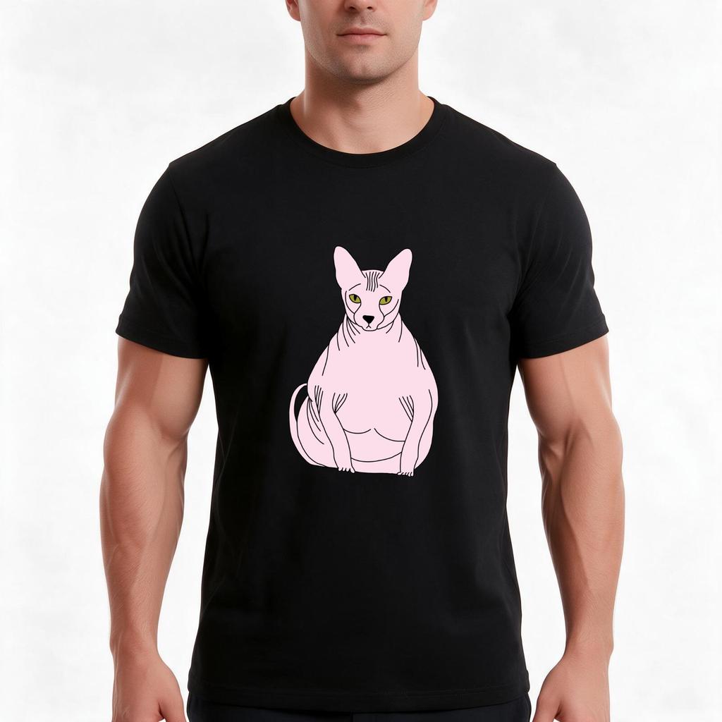 Funny Hairless Fat Cat TShirt Summer Casual Cotton Tee Oversized Streetwear Tops Vintage Graphic Print Unisex Unisex Women