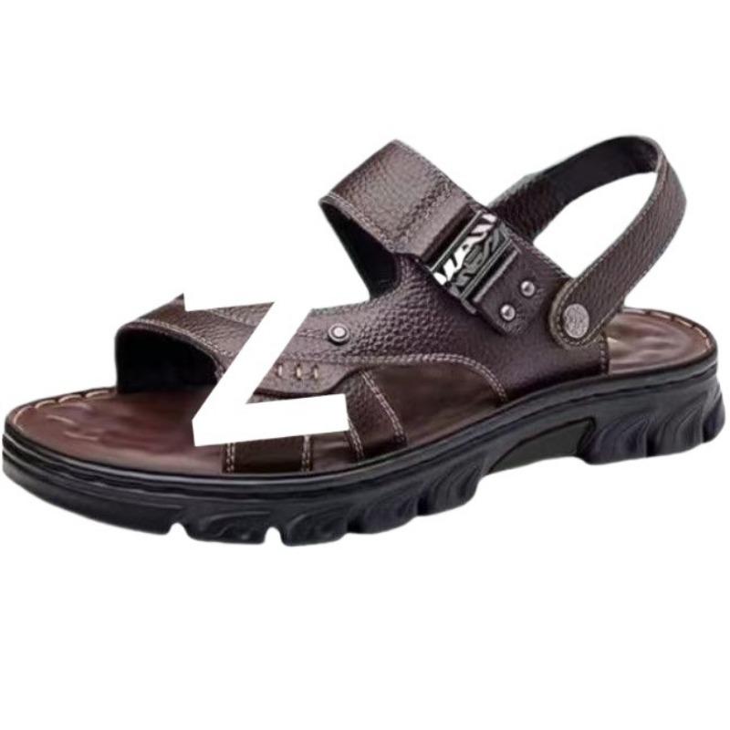 Мужские сандалии лето новые нескользящие мягкая подошва искусственная кожа также натуральная кожа пляжные мужские крутые шлепанцы водонепроницаемая летняя мужская обувь