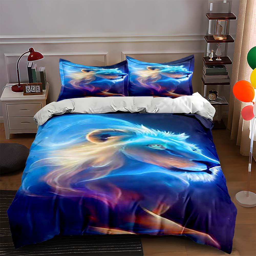 Glowing lion design. Bedding Duvet cover sets Duvet covers Pillowcases gifts (1 * Duvet Cover 2 * Pillowcases, without duvet insert)
