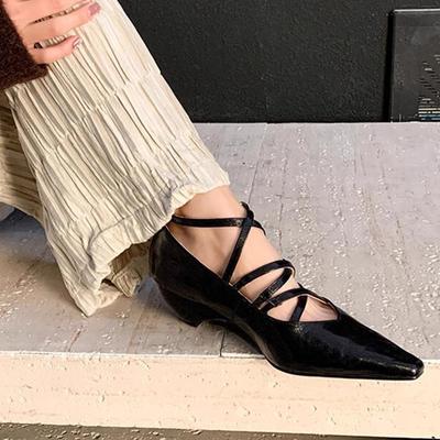 Туфли Мэри Джейн на среднем каблуке в стиле ретро из Гонконга, женские, весна-лето 2024 года, с перекрестными ремешками, на танкетке, модные одинарные туфли для женщин