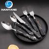 HANYANG Столовые приборы с зажимной ручкой, столовые приборы с деревянным зерном, новый утолщенный нож для стейка и вилка, ложка