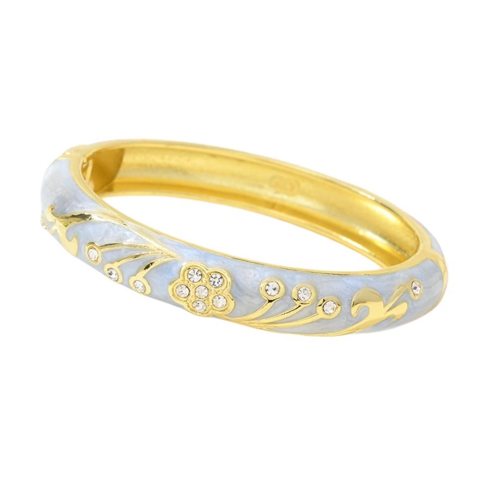 5 Petals Flower Crystal Bangle Traditional Women's Hand Bracelet Vintage Cloisonne Bangle  Girls