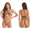 Women's Triangle Thong Bikini Swimsuits Set String Halter with Micro Thong Bottom