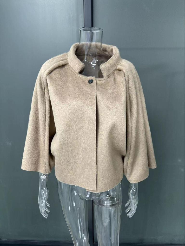 Женское однотонное кашемировое пальто на пуговицах с рукавами «летучая мышь», коллекция 2025