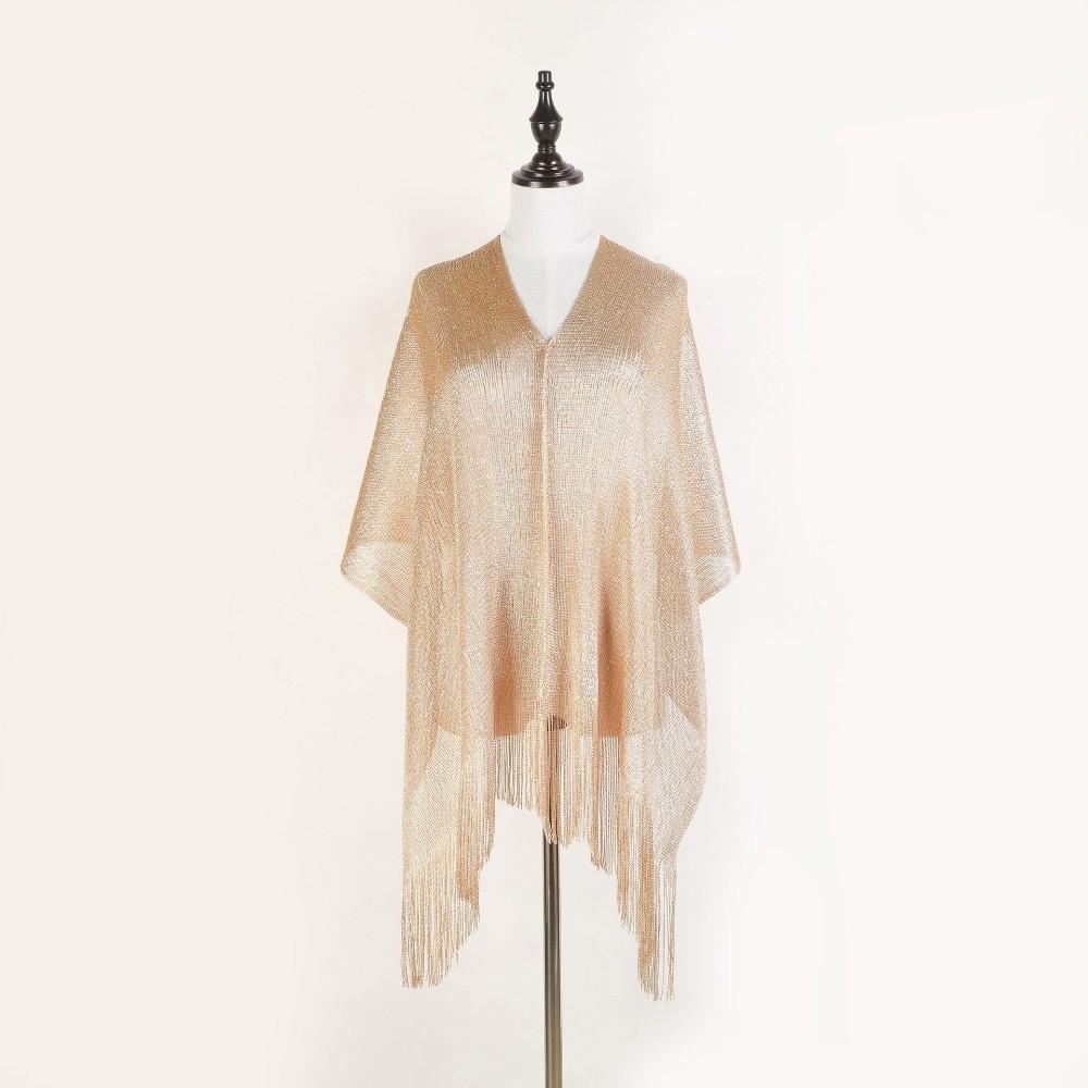 Gold Silver Shiny Silk Shawl Lace Tassel Fashion Hijab Fashion Evening Dress Scarf Summer Wear