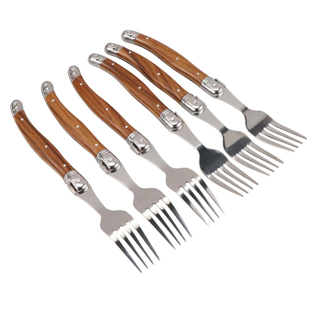 Пластиковая ручка с текстурой дерева Столовые ножи Лайоль Вилки Западная столовая посуда Набор ножей и вилок для еды Столовые приборы из нержавеющей стали 6 шт.