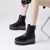 8cm Chunky Platform Boots Womens High Heels Winter Warm Ankle Boots Casual Back Zipper Wedges Creepers Black Ladies Boots