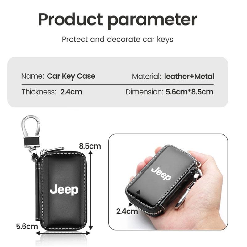 AFV1 Car Key Bag Leather Wallets Housekeeper Covers Zipper Bag For Jeep Grand Cherokee Wrangler JK Gladiator Compass Renegade Patriot