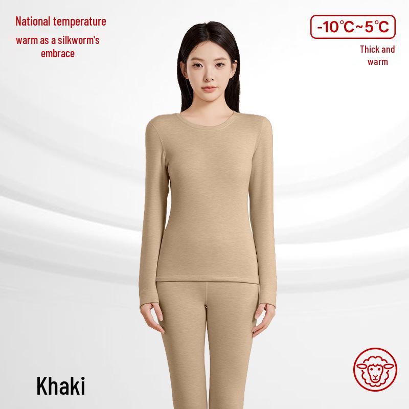 Женский термокомплект из кашемировой смеси с теплогенерирующим эффектом, с круглым вырезом: Антистатичное, Приятное к коже, Осенне-зимнее нижнее белье