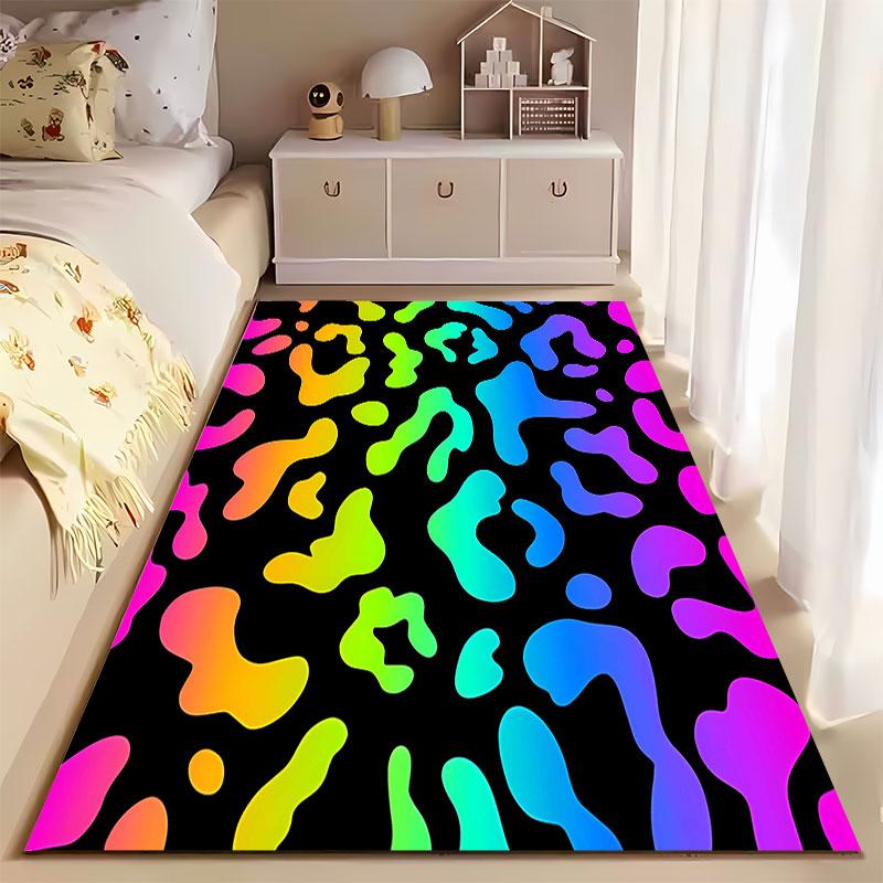 Rainbow Leopard Pattern Carpet suitable as a non-slip mat for the living room or bedroom sofa
