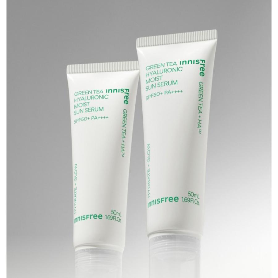 Innisfree Увлажняющая солнцезащитная сыворотка Green Tea Hyaluronic SPF50+ PA++++ 50 мл Легкая увлажняющая защита от ультрафиолета