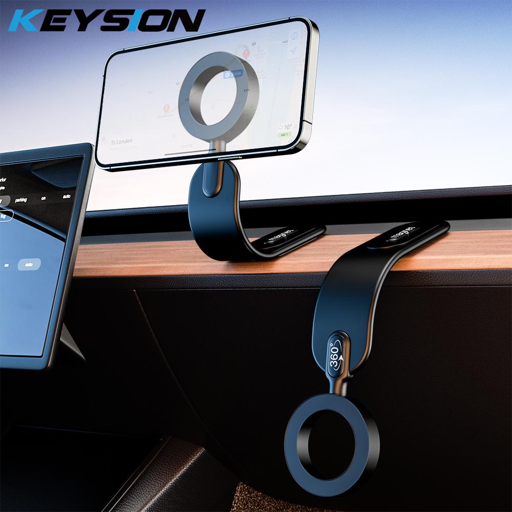 KEYSION Вращающийся на 360° магнитный автомобильный держатель для мобильного телефона, складная подставка для лобового стекла, приборной панели, центральной консоли, легкое крепление для автомобиля