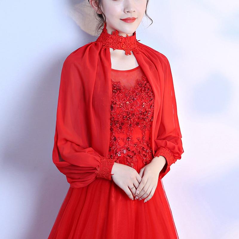 Элегантные мягкие шифоновые накидки для выпускного с длинными рукавами, свадебная шаль, летняя солнцезащитная свадебная накидка