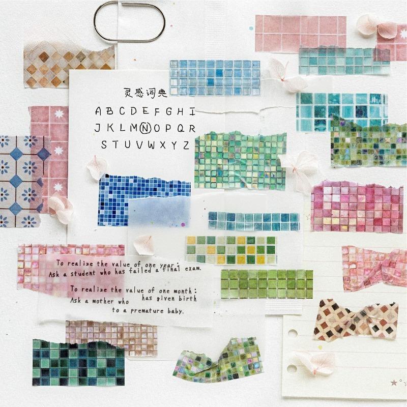 Vintage Colorful Bricks Gird Landscape Washi Tape DIY Journal Decorative Tape Journal Material Collage Scrapbooking Stationery