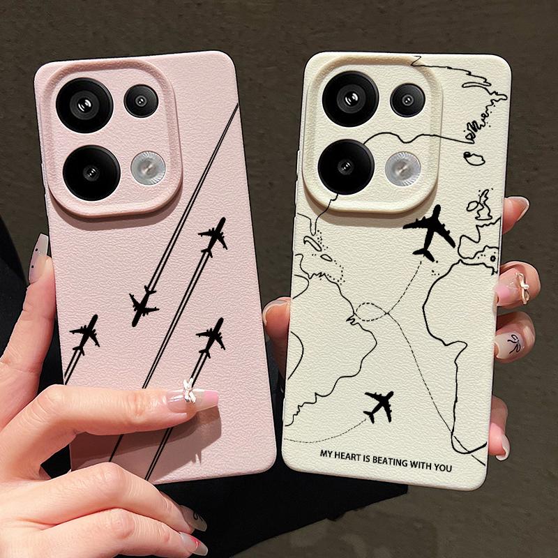 Aircraft Route Print TPU Soft Case For Xiaomi 13T Pro Redmi X6 M6 Pro Note 14 Pro 13 12 11 10 Pro Matte Leather Texture Shockproof Slim Phone Cover