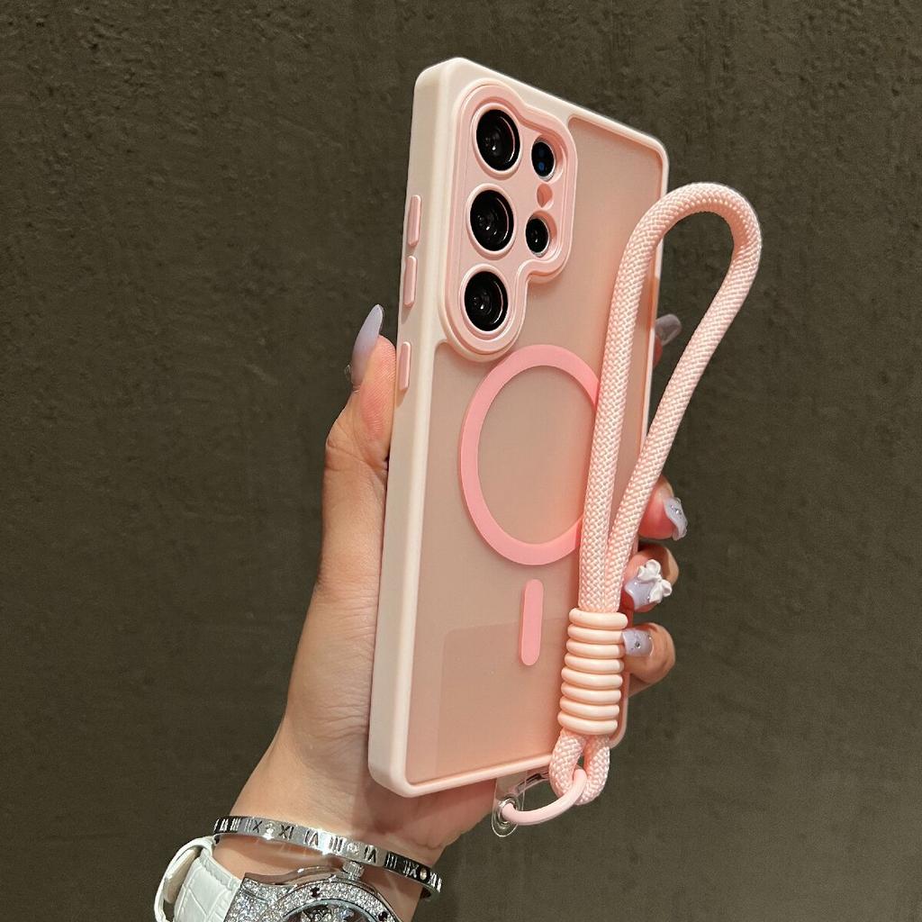 New Matte Translucent With Lanyard Shockproof Magnetic Cover for Samsung Galaxy S25 Edge S24 FE S23 Ultra Plus For Magsafe Case