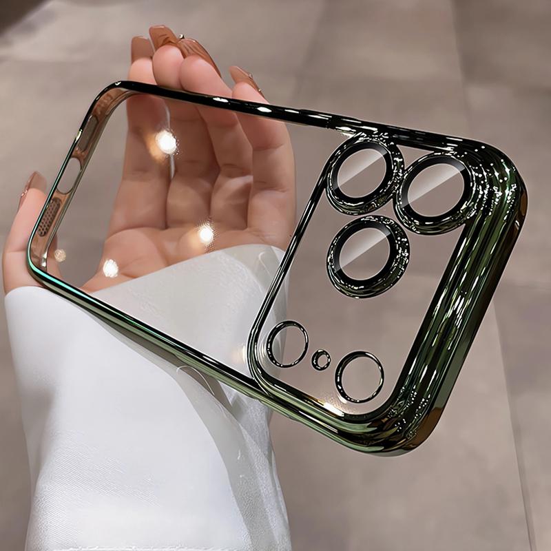 Роскошный Силиконовый Мягкий Чехол с Блестками и Покрытием для iPhone Air 17 16 15 14 13 Pro Max Plus 16E Прозрачная Защита Камеры Оболочка из ТПУ