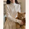 Autumn Pullover Wear with New Milk White Camel Knitted Sweater Bow Design Sense Petal Collar Base Blouse Woman